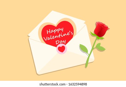 Love letter with Big heart and Red rose Valentine's day concept on cream background vector illustration
