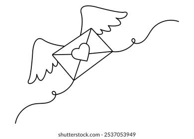 Love letter bird continuous one line drawing with valentine's day vector illustration design