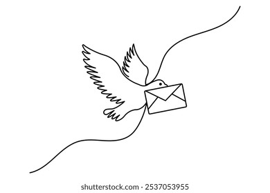 Love letter bird continuous one line drawing with valentine's day vector illustration design