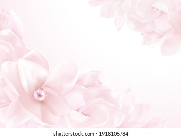 Love letter blank template with magnolia flower pattern background. Horizontal vector holiday backdrop for beauty wedding invitation, save the date card, letterhead, romantic letter for her, love note