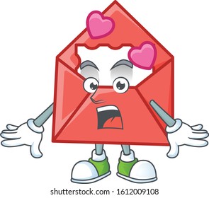 Love letter cartoon character design on a surprised gesture