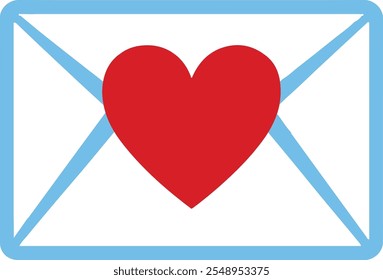 Love letter clipart for Valentin's day decoration on white background. Love letter with red heart. 