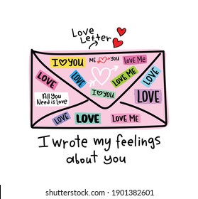 Love letter concept design for Valentine's Day greeting cards, fashion graphics, t shirt prints, posters, stickers etc