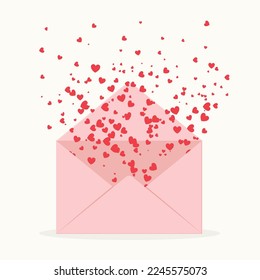 love letter concept, envelope with red hearts, Valentine's Day card- vector illustration