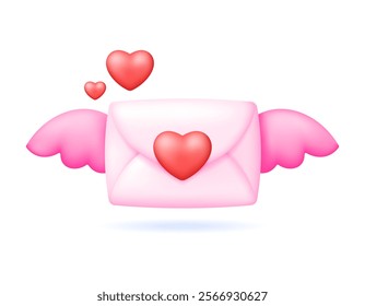 love letter concept. romantic message. sending love letter. happy valentine's day. illustration of envelope with heart and wings. symbol or icon. minimalist 3d style design. element