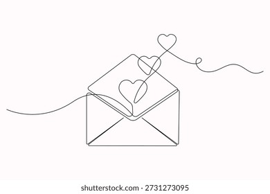 Carta de amor linha contínua desenho simples esboço romântico arte