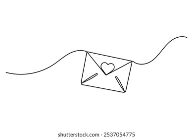 Love letter continuous one line drawing and valentine's day outline vector design