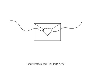 
Love Letter durchgehende einzeilige Zeichnung und Valentinstag einfache einzelne Umrissvektor Design