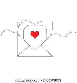 Love letter continuous single line outline vector art drawing and simple one line minimalist design