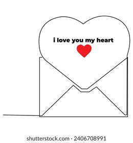 Love letter continuous single line outline vector art drawing and simple one line minimalist design