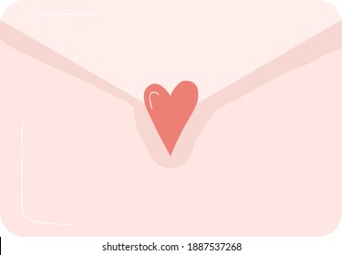 Love letter in cute envelope with heart shaped sticker.