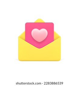 Love letter dating application incoming message envelope chat newsletter email alert 3d icon vector
