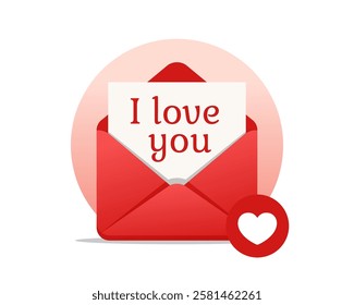 Love letter. Declaration of love. Envelope with love message. Romantic letter. Valentine's Day Concept. Eps 10 Vector.