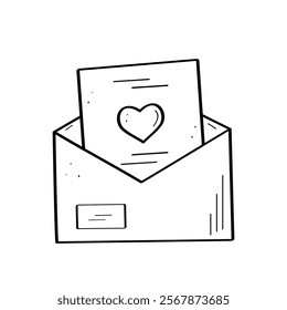 Love letter doodle icon. Vector illustration of wedding invitation, declaration of love, Valentine's Day.