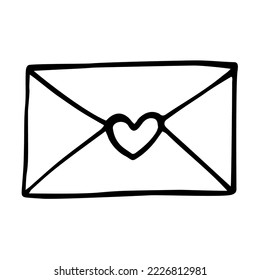 Love letter doodle style vector illustration isolated on white background. Envelope Hand drawn graphic