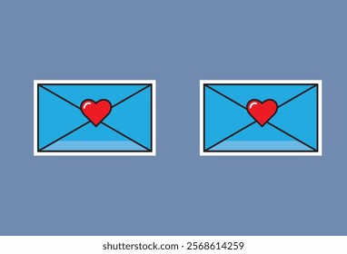 Love Letter Duo Two blue envelopes with red hearts, symbolizing romance or a heartfelt message, on a soft blue background.