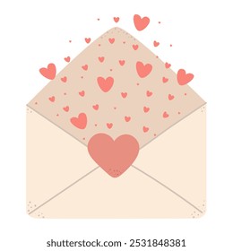 Love letter envelope with flying hearts. Visualize greetings with love for mother and Valentine's Day. Template for scrapbooking, romantic design, posters, greeting cards, announcements, advertising, 