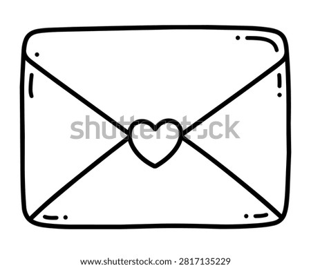 Love letter envelope with heart hand drawn line icon isolated on white background.