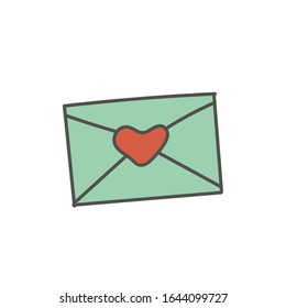 Love letter envelope with a heart. Hand-drawn design. Vector editable illustration