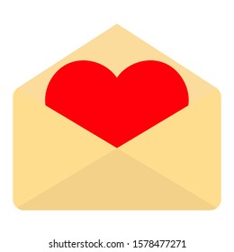 Love letter in envelope with a heart isolated on a white background. Valentine's day card. Vector stock illustration. Romantic letter, flat.