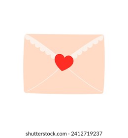 Love letter envelope with heart and love message. Confession letter for Valentine's day. Vector illustration isolated on white background. Cartoon element for holiday patterns, packaging, designs