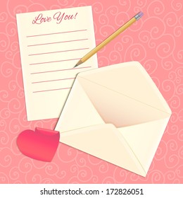 Love letter, envelope and heart sticker, eps10