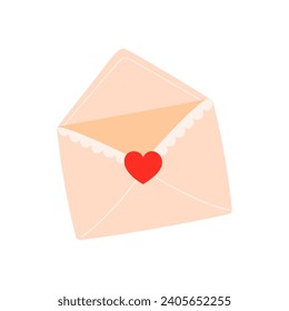 Love letter envelope with heart for Valentine's day. Vector illustration on white background. Detailed cartoon element for holiday patterns, designs