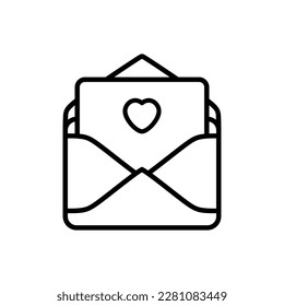 Liebes Briefumschlag Symbol, geöffneter Modus, Umriss Vektorgrafik im trendigen Stil. Bearbeitbare grafische Ressourcen für viele Zwecke.