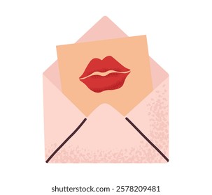 Love letter. Envelope with kiss. Simple card for Valentine's Day. Message in love concept. Vector illustration