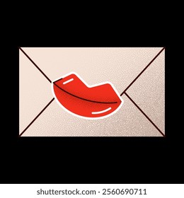 love letter envelope kiss Valentines day minimal love letter vector illustration..