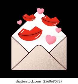 love letter envelope kiss Valentines day minimal love letter vector illustration..