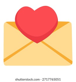 Sobre de carta de amor con un Grande corazón rojo, mensaje romántico para el día de San Valentín, Vector plano.