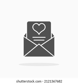 Love letter with envelope open glyph icon. Can be used for digital product, presentation, print design and more.
