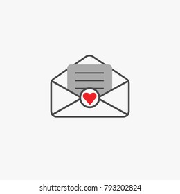 love letter envelope open with heart symbol vector icon for messages email sms social media websites gray illustration eps10