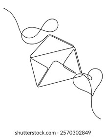 love letter envelope opening one line drawing continuous minimalism valentine concept