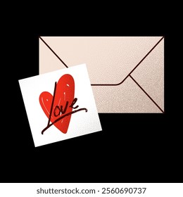 love letter envelope postcard Valentines day minimal love letter vector illustration..