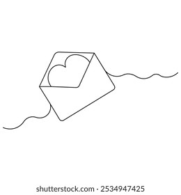 Love letter envelope  single line art, continuous one line drawing of  Isolated outline vector icon