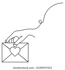 Arte de una sola línea del sobre de la letra del amor, dibujo continuo de una línea del icono aislado del Vector del contorno