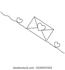Love letter envelope  single line art, continuous one line drawing of  Isolated outline vector icon