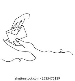 Love letter envelope  single line art, continuous one line drawing of  Isolated outline vector icon 