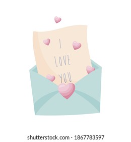 Love letter with envelope for Valentines day. Vector illustration