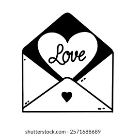 love letter envelope Valentines day Hand drawn doodle line art illustration love elements greeting card decoration 