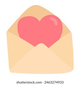 Love letter in flat design. Open romantic envelope with heart postcard. Vector illustration isolated.