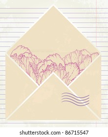 Love letter with flower on paper background