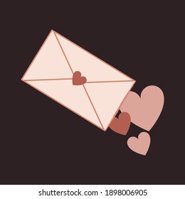 Love letter full of hearts on dark background, vector