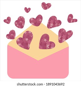 love letter with glittering hearts for valentines day, vector element, message