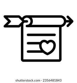 Love letter with heart and arrow line icon, dating concept, romantic invitation vector sign on white background, outline style icon for mobile concept and web design. Vector graphics