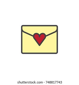 Love letter with heart filled outline icon, line vector sign, linear colorful pictogram isolated on white. Envelope with love message symbol, logo illustration. Pixel perfect vector graphics