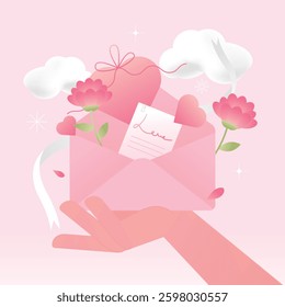 Love letter heart flower ribbon gift vector illustration