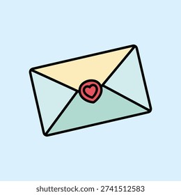 Love letter with heart seal vector illustration, depicting romantic message sending and heartfelt correspondence.